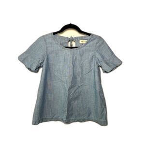 Madewell blue chambray short sleeve top with a back tie detail XS